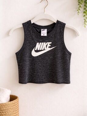 Nike Kids Charcoal Cropped Tank with White Swoosh